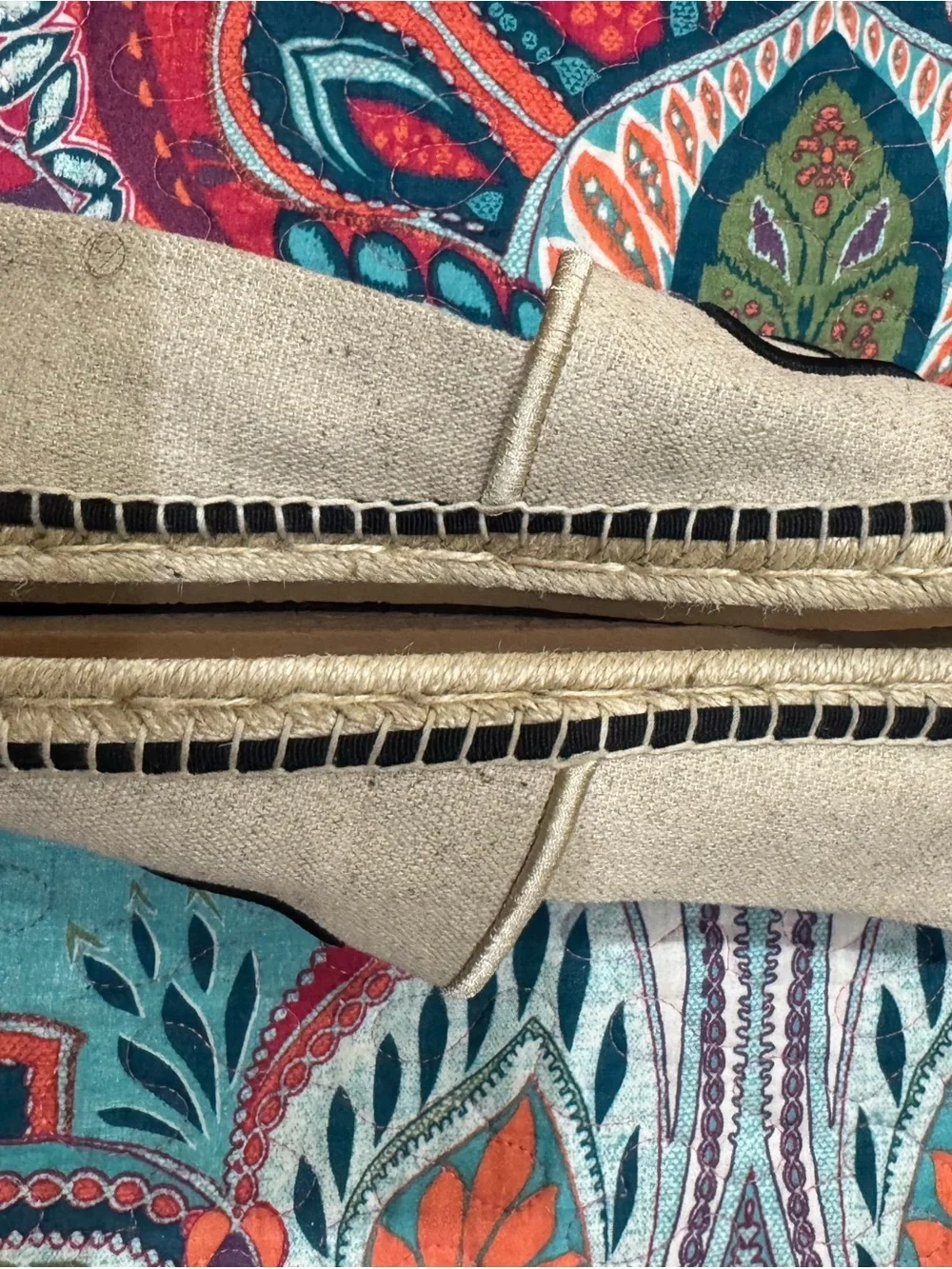 kate spade beige espadrille flats with black stitched heart